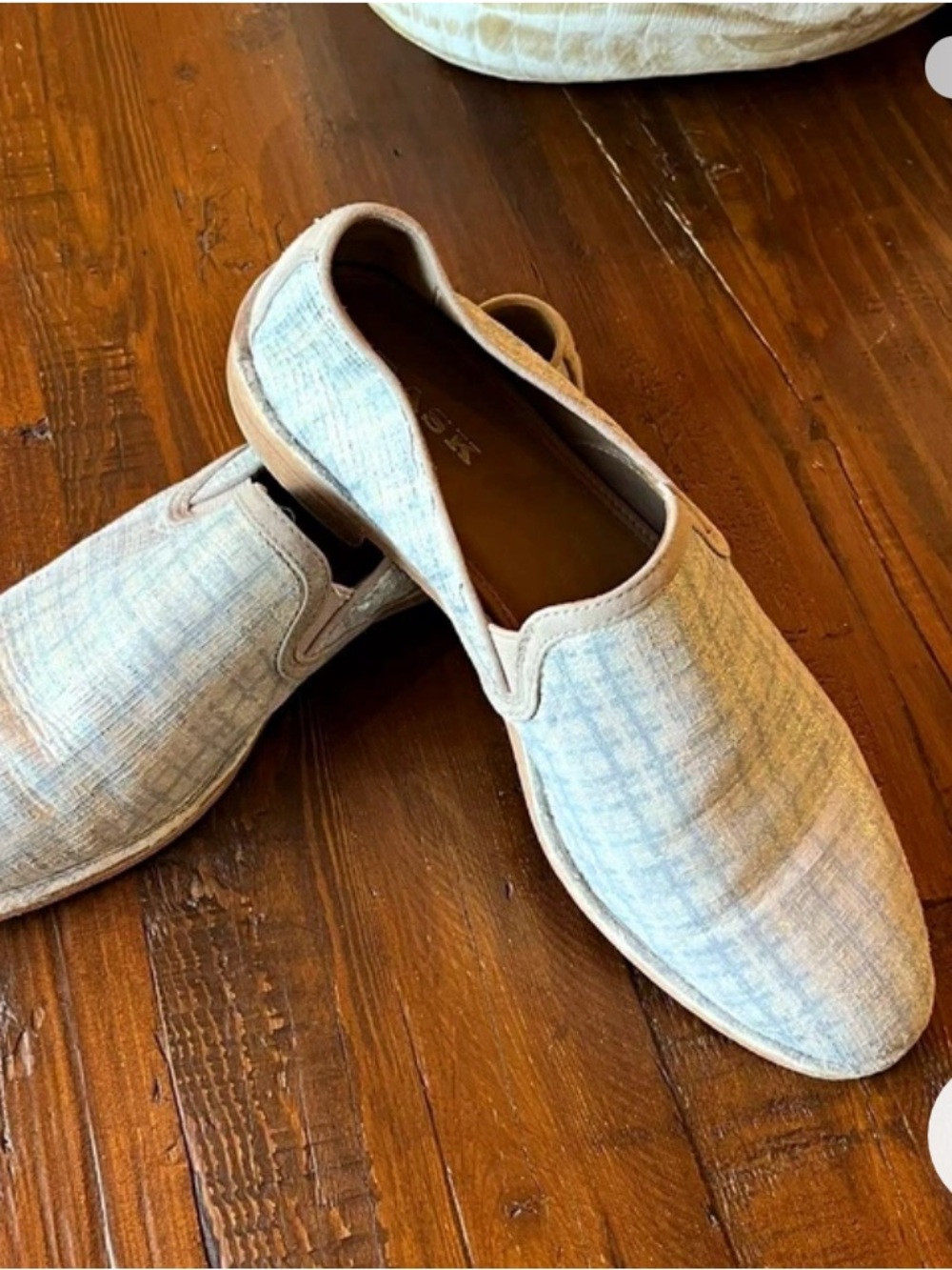 Trask Ali Woven Grid Pattern Metallic Shimmer Fabric Slip On Loafers Size 9.5